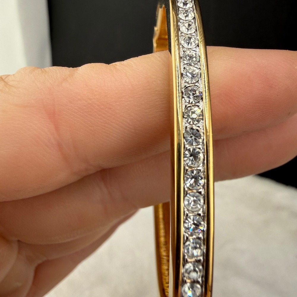 Vintage Swarovski Bangle Gold Crystal Channel Set Hinged Bracelet 6in